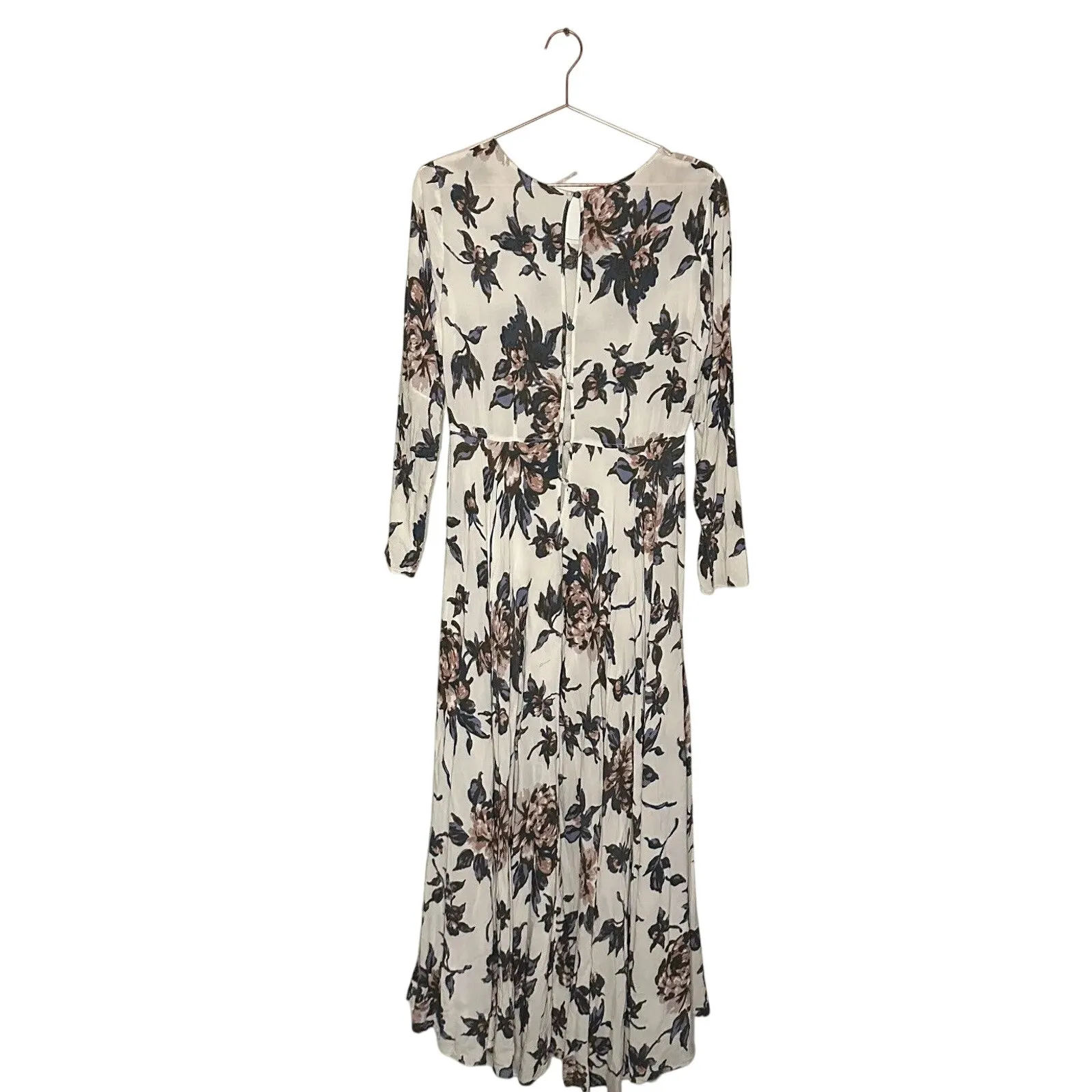 Free People First Kiss Maxi Dress Medium Sleeve Flowy Floral Scoop Neck White - Image 3