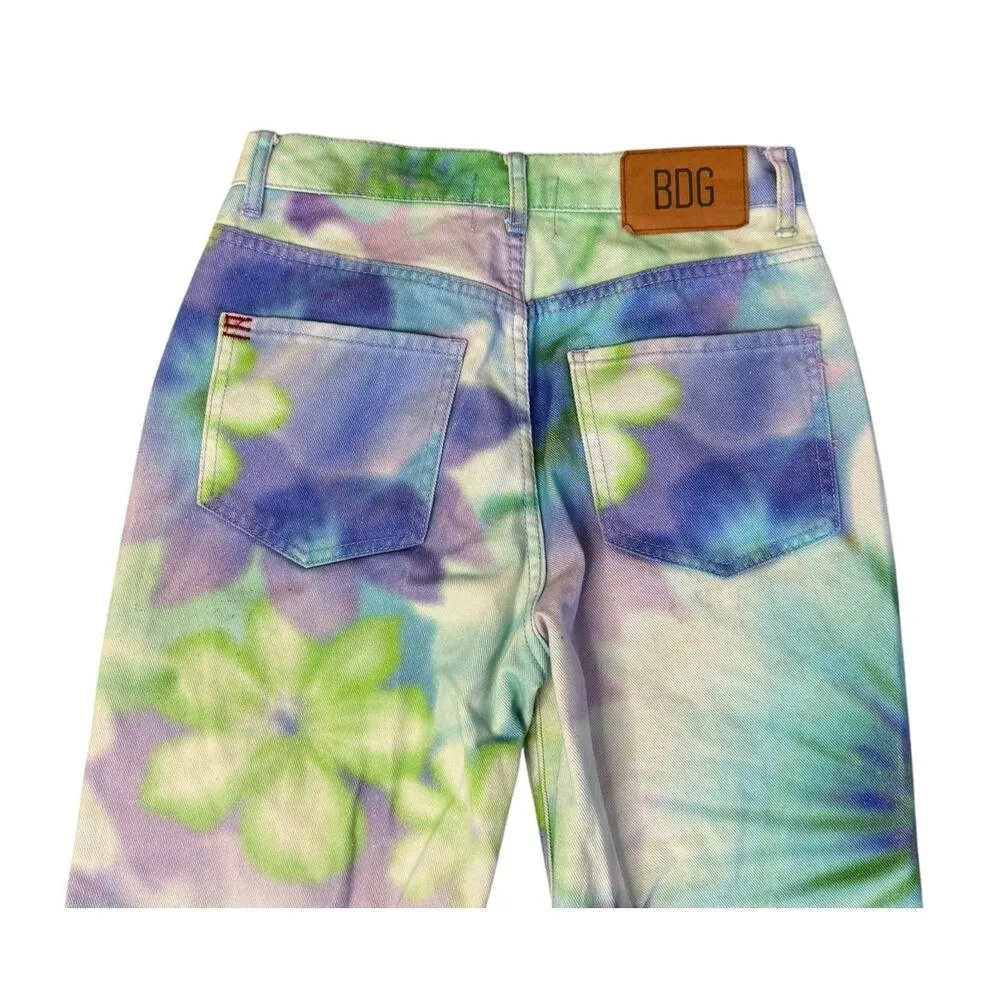 URBAN OUTFITTERS BDG Cowboy Pastel Watercolor Floral High Waist Jeans Sz 26 MINT - Image 8