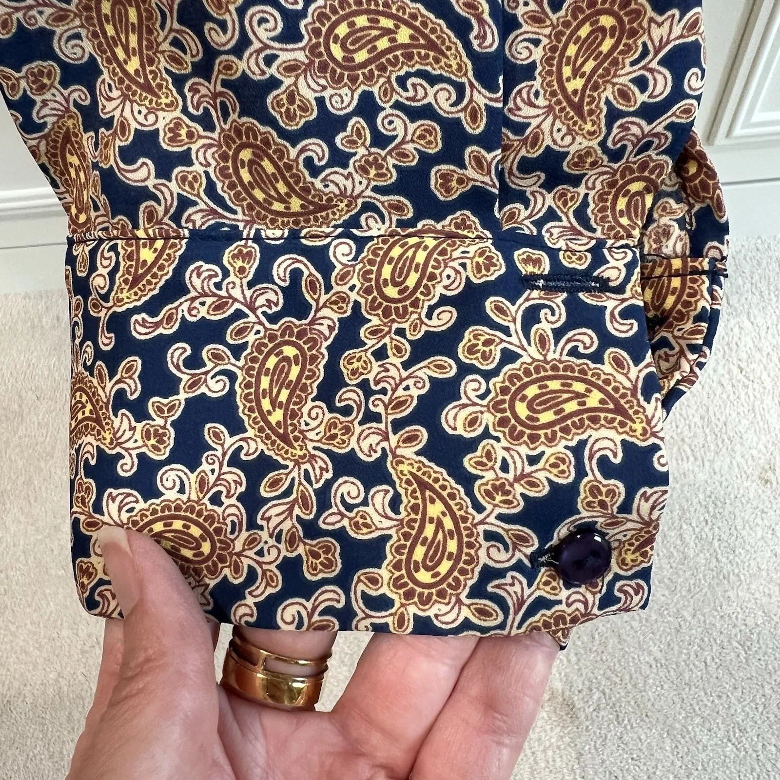 Gibson Paisley Faux Wrap Blouse High Low Preppy Career Classy Officewear‎ - Image 6