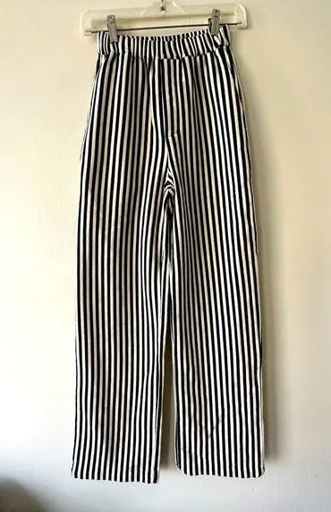 TWOI Design Lab Pin Striped High Waist Straight Leg Pull On Casual Pants Office Black - Image 1