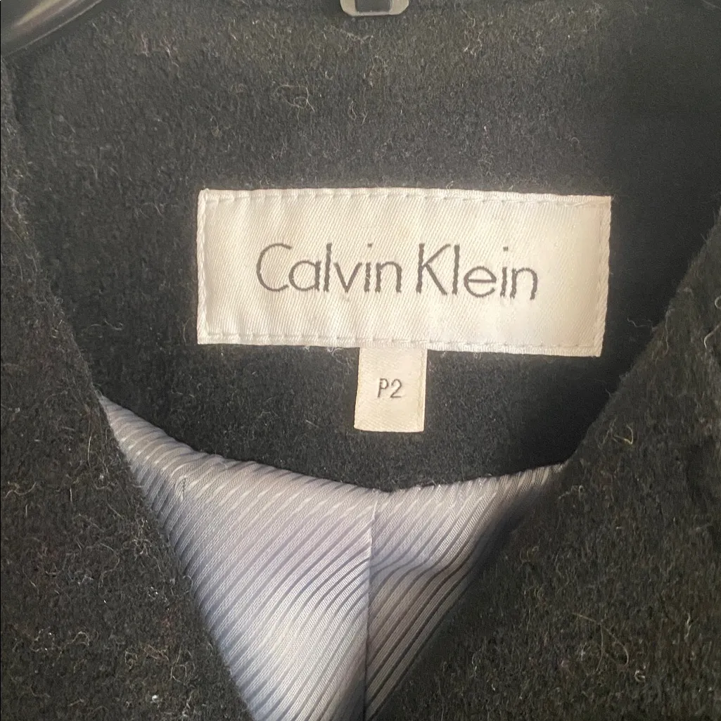 Calvin Klein Wool Long Black Pea Coat - Image 2