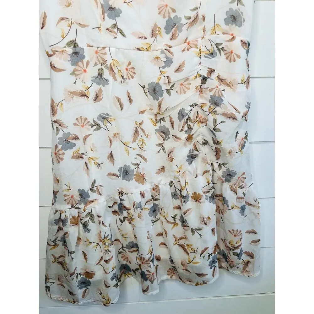 Polly Ivory Floral Print Tie Shoulder Ruffled Hem Sleeveless Mini Dress Size US6 - Image 6