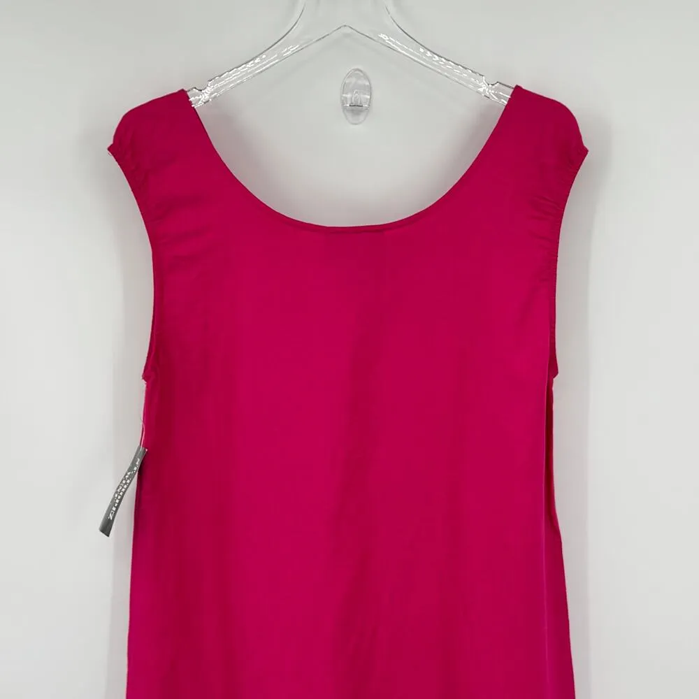 Saint Tropez West maxi dress 12 linen blend cap sleeve ruched slit fuchsia NEW - Image 4