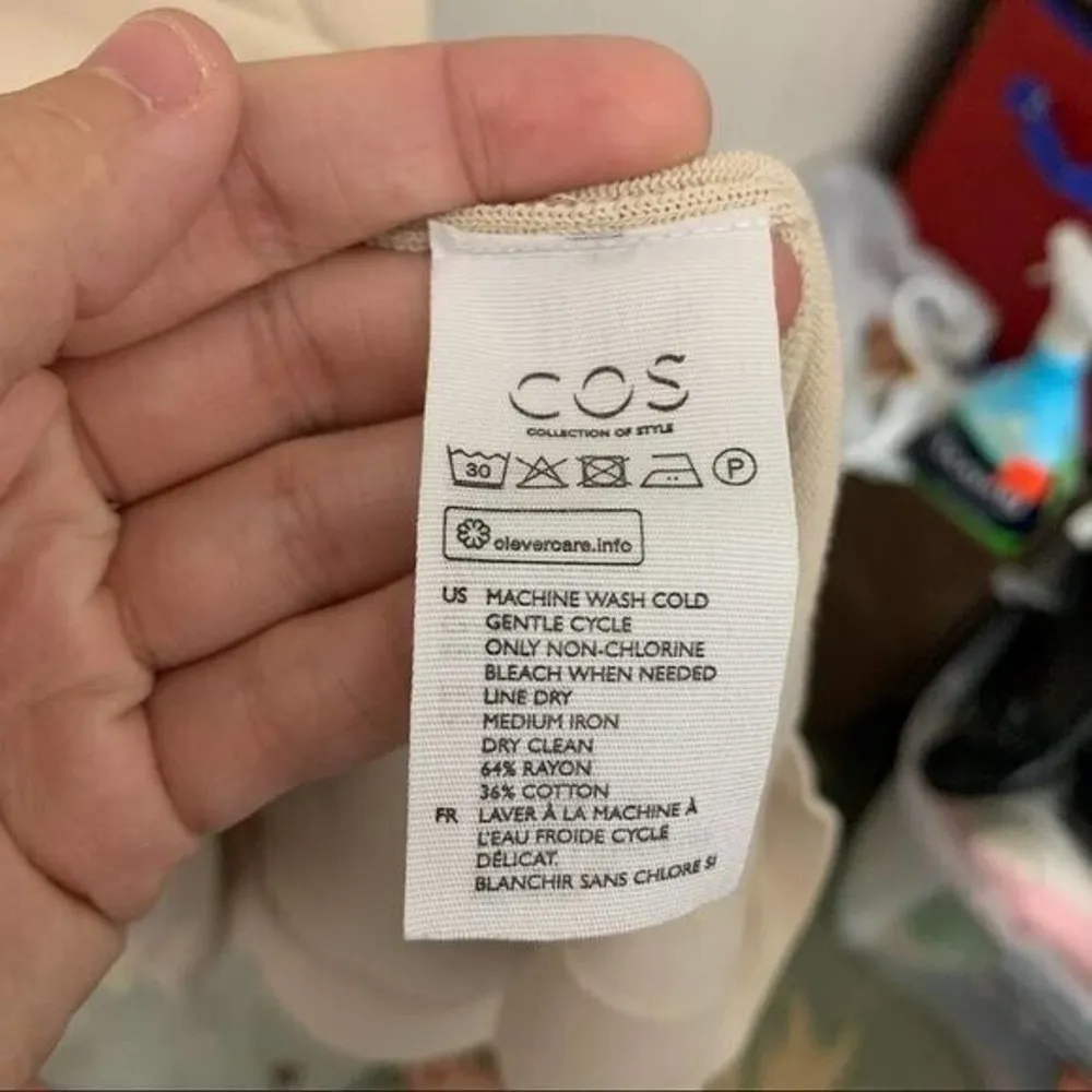 COS Beige Tan Lagenlook Slinky Knit Mini Dress Womens Size Small - Image 9