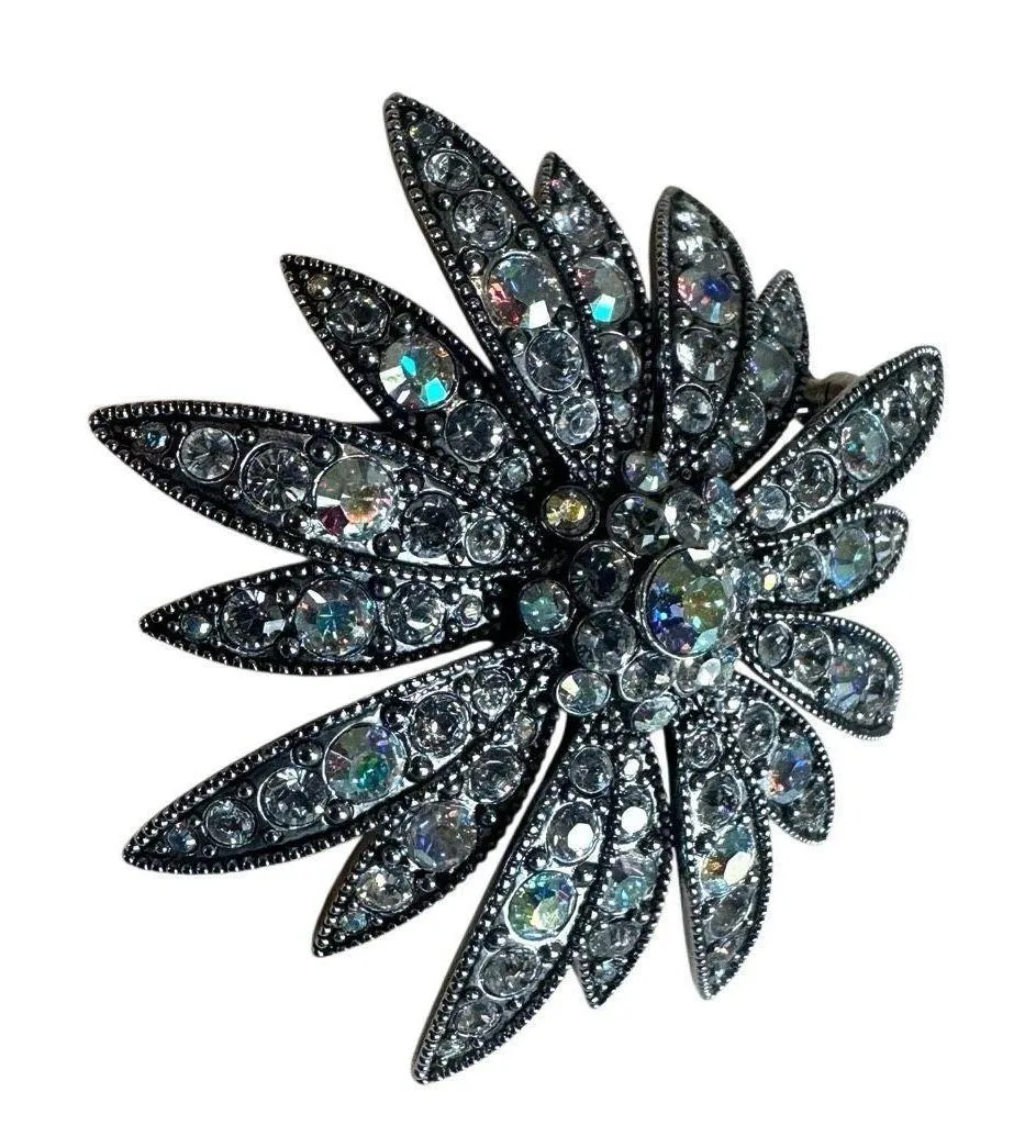 Joan Rivers Swarovski Crystal Flower Brooch Silver - Image 5