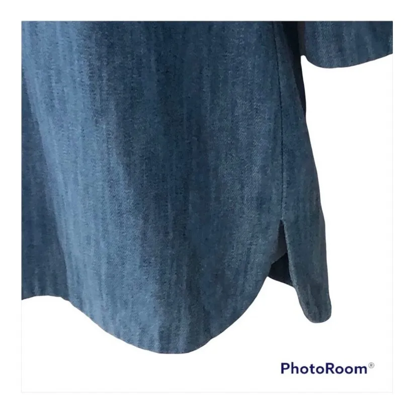 Zara 70s Chambray Bell Sleeve Tunic Dress Medium U-Neck Shirt Dress - Image 6