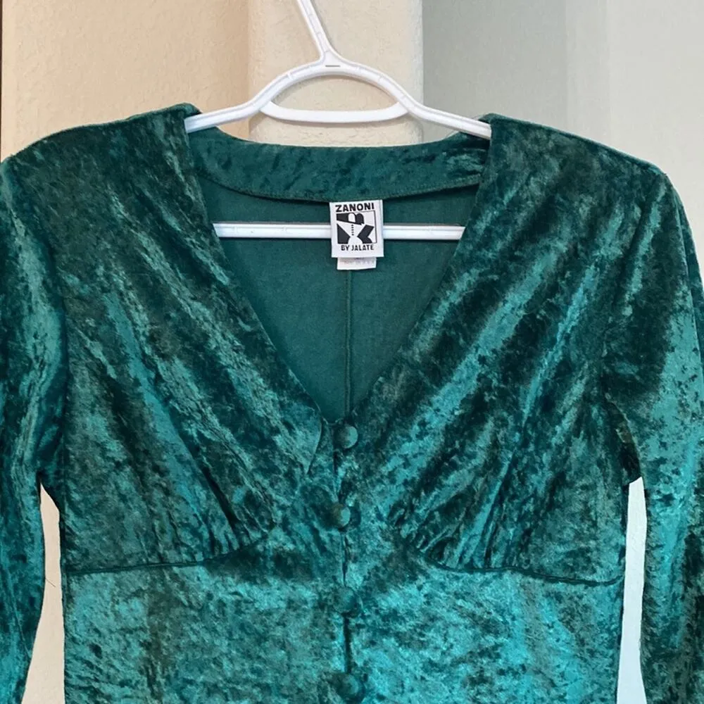 Vintage Zanoni by Jalate green velvet 90s midi dress holiday special occasion S - Image 5