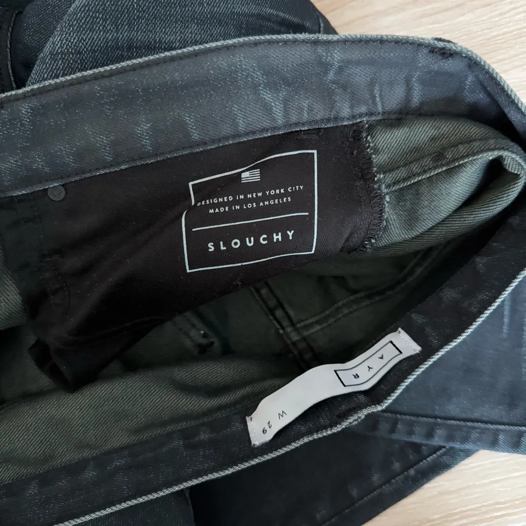 AYR 29 Slouchy Jeans Distressed Knee Dark Wash Straight Leg High Waist Grunge - Image 8