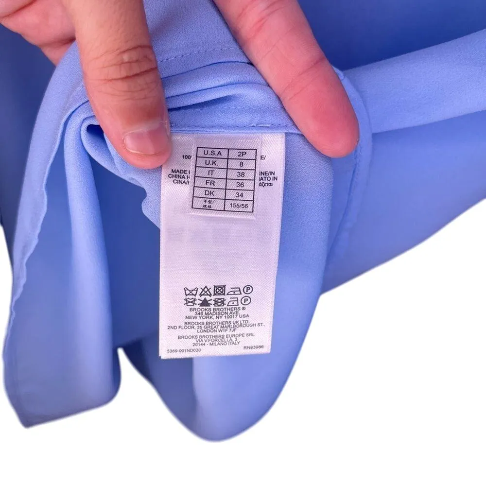 Brooks Brothers Petite Blue Long Sleeve Blouse Office 2P Pleat A-Line Modest - Image 5