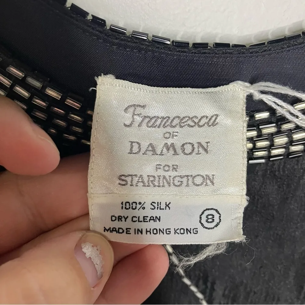Francesca of Damon for starington black beaded silk dress‎ size 8 - Image 5