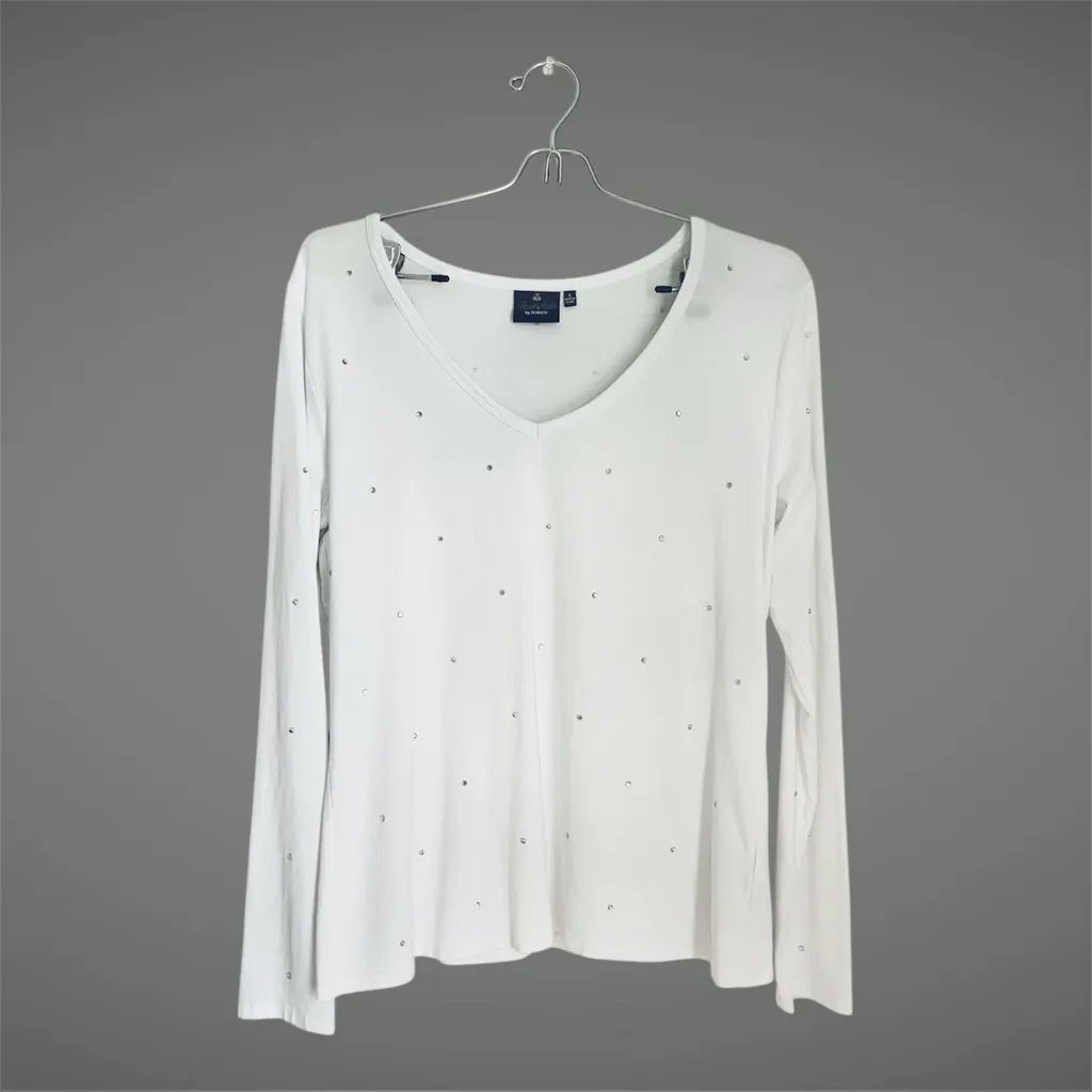 BumbleBella by Jill Martin Women's Long sleeve Rhinestones Shirt Size Small White - Image 6