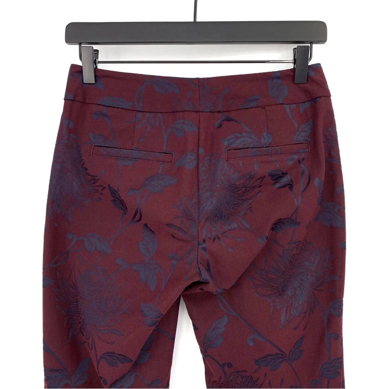 NWT ANN TAYLOR Factory Floral Jacquard Pant Burgundy Navy 00P - Image 9