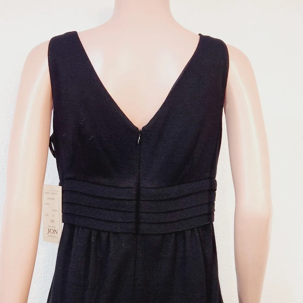 Jôn Jones Of NY NWT Black Wool Empire Plunge Faux Wrap Style Lbd Cocktail - Image 7