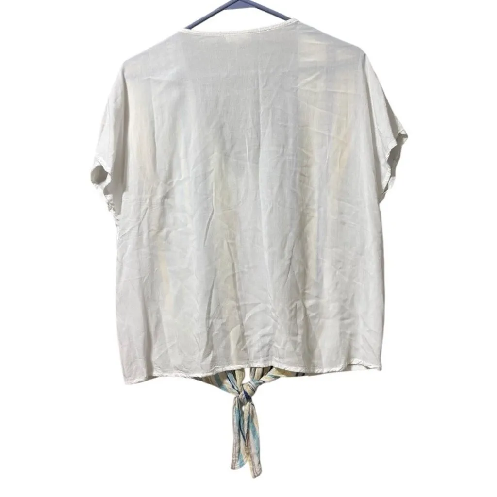 Main Strip Striped Shirt Size Small Tie Bottom Short Sleeve Rayon Lightweight - Image 2