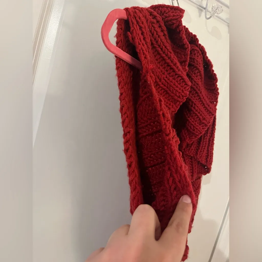 Chunky Knit Red Shawl Collar Cardigan Handmade Look Cozy Sleeveless Sweater Vest - Image 14