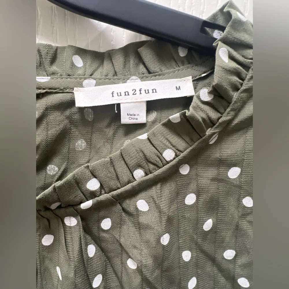 Womens fun 2 fun green white polka fit short sleeve blouse - Image 2