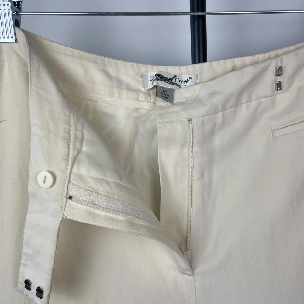 Coldwater Creek Ivory‎ Silk Linen Blend Cypress Fit Wide Leg Cuffed Pants - Image 11