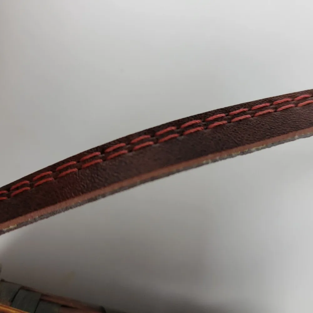 Vintage Basket Purse Two Tone Brown Rattan Bamboo Leather Trim Woven Hinged - Image 3