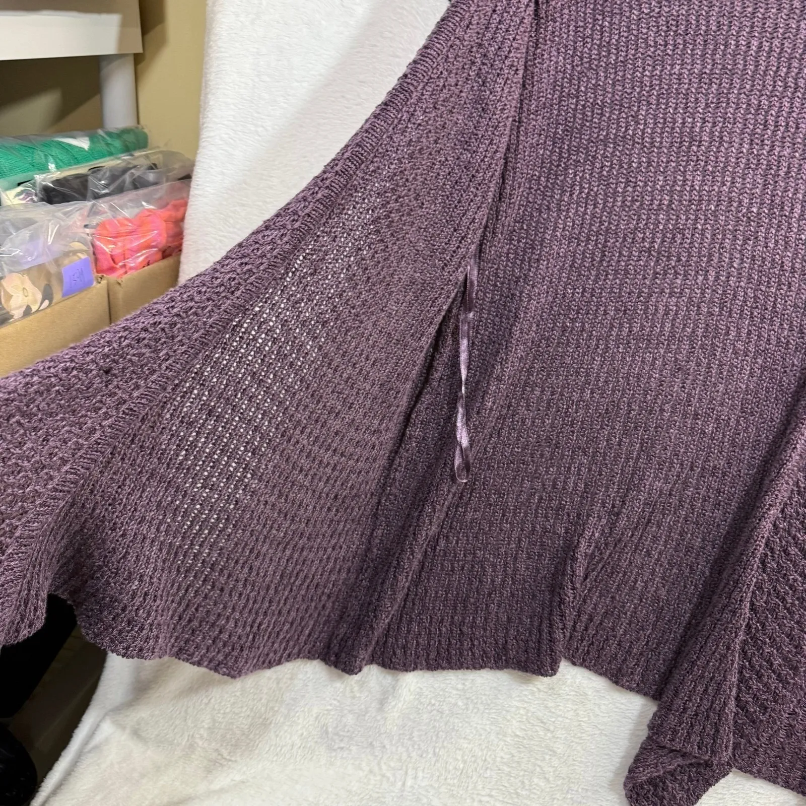 Coldwater Creek 1X Purple Linen Knitted Open Front Cardigan Kimono Coverup Beach - Image 3