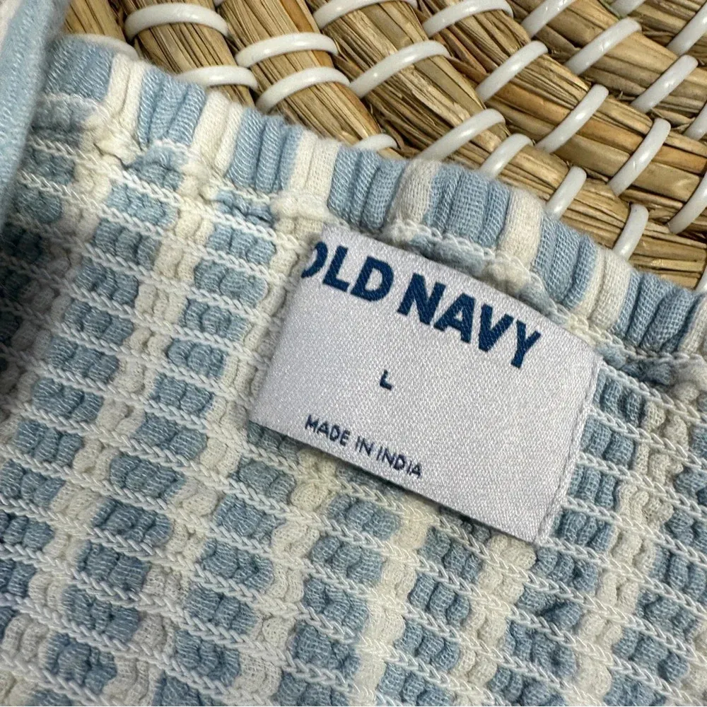 Old Navy Tie Shoulder Striped Smocked Babydoll Cami Swing Blouse Blue White L - Image 10