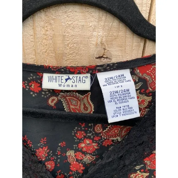 Womens White Stag black Red floral‎ long sleeve blouse sz 22W/ 24W Asymmetrical - Image 4