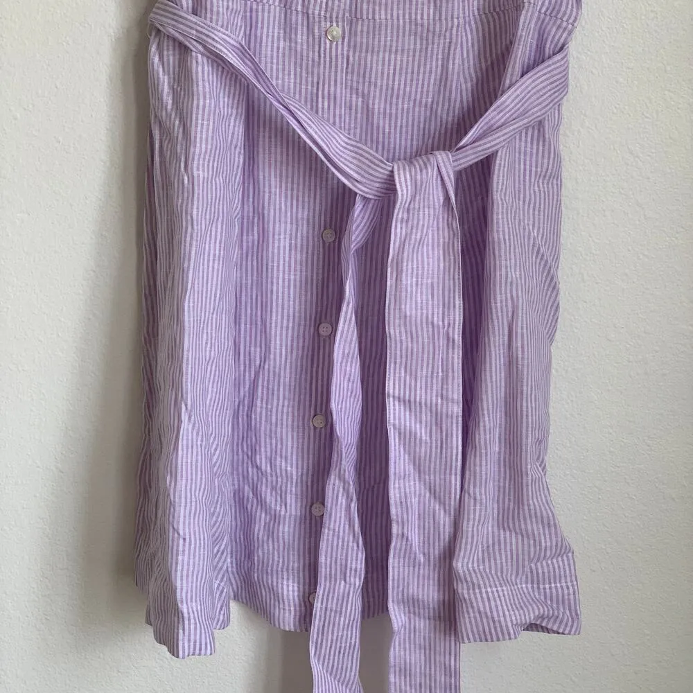 NWT Hill House 100% Linen Preppy Short Sleeve Mini Dress in Purple White Striped - Image 5