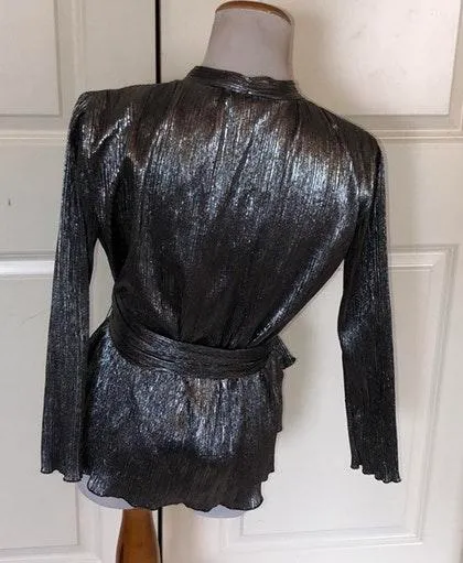 ZARA Basic Silver Long Sleeve Wrap Top - Image 5