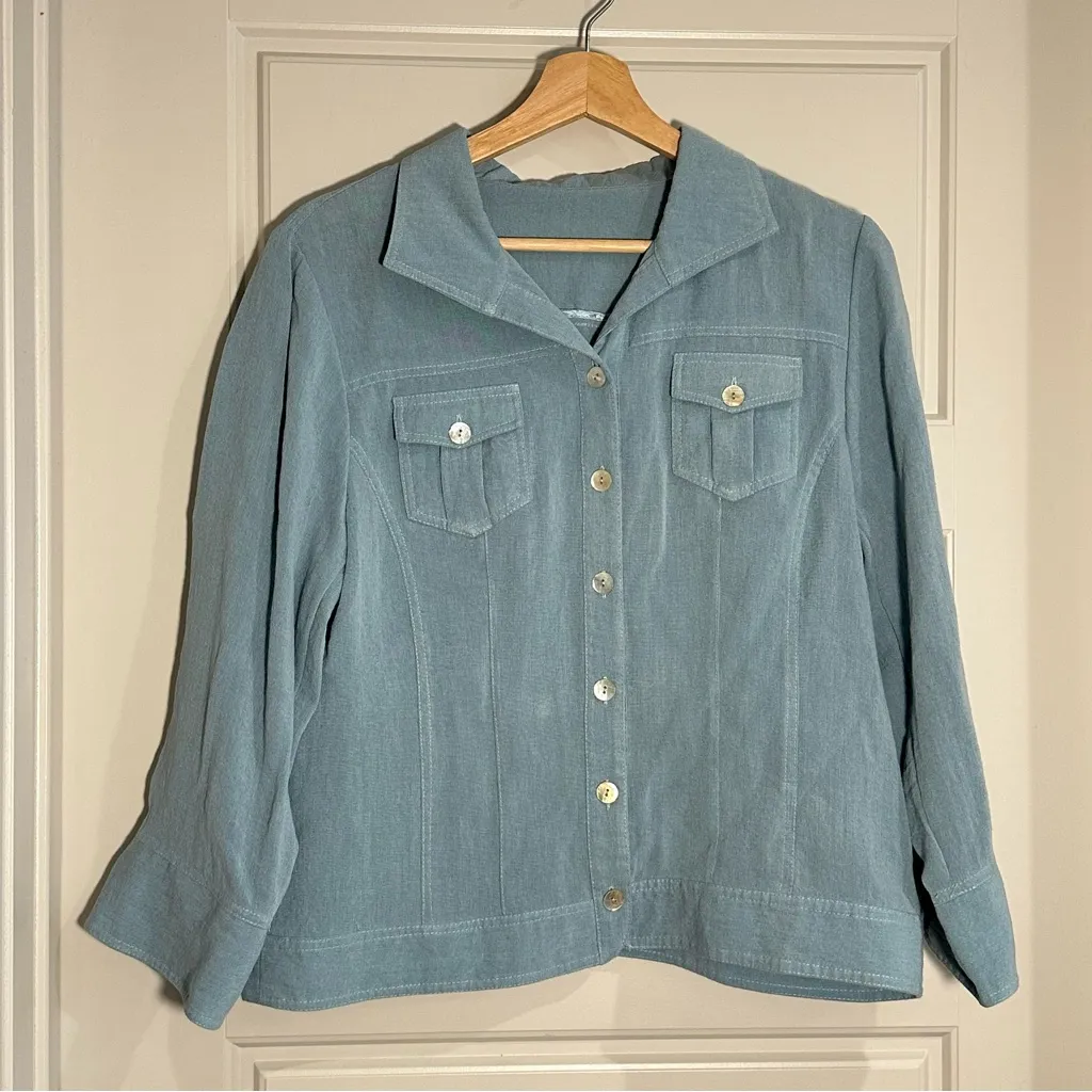 Fridaze‎ Linen Jacket and Pants Set Size Medium Blue - Image 2