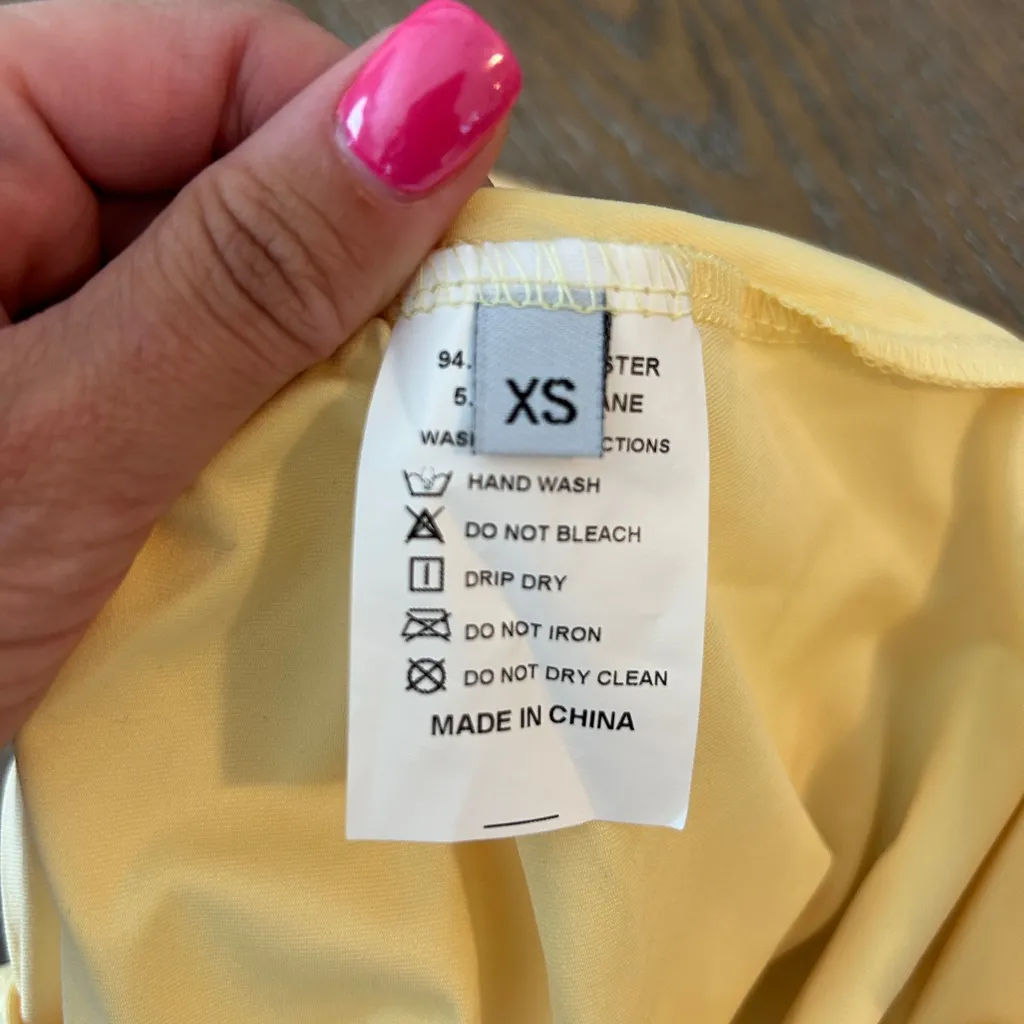 Women’s yellow sexy lace sleeveless ruched‎ party bodycon mini dress size XS - Image 6