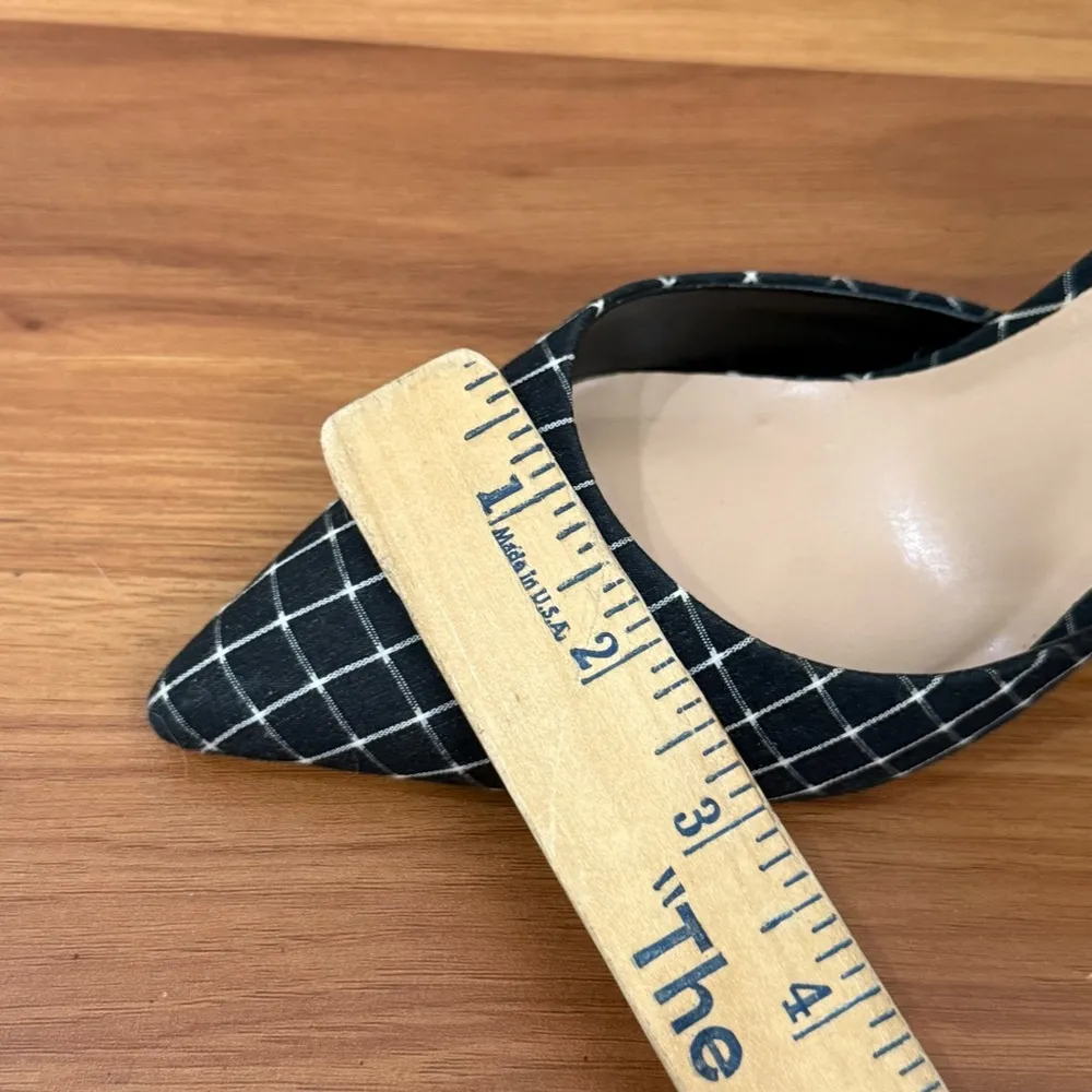 SOLE SOCIETY Olyvia Midnight Blue Grid Pointed Toe Ankle Strap Kitten Pumps Sz 6 - Image 10