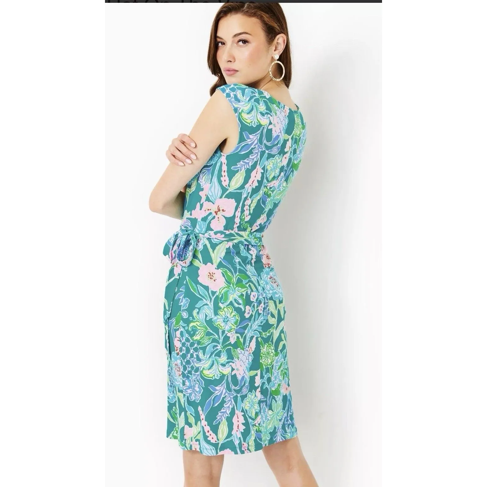 LILLY PULITZER Toryn Dress Medium Teal Green Multi Hot On The Vine Tropical - Image 6