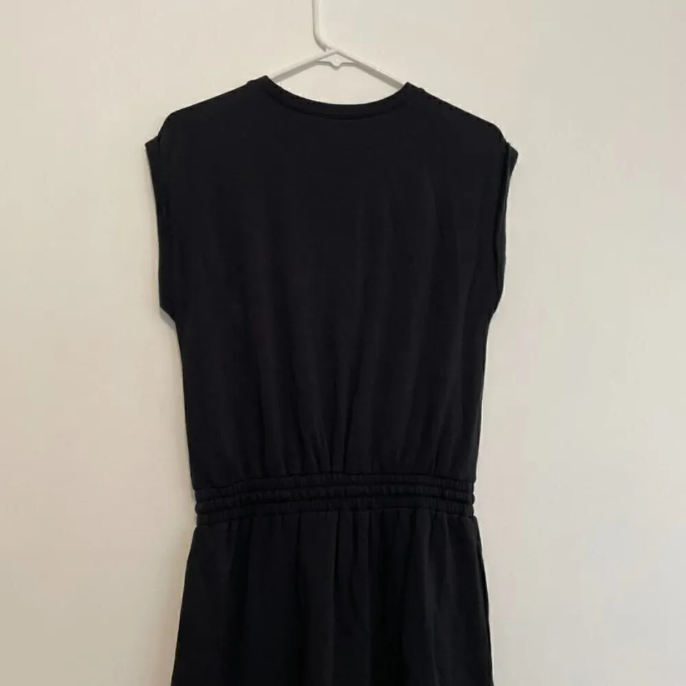 ANN TAYLOR LOFT Outlet Solid Black Cuffed Short Sleeve Drawstring Waist Dress XS - Image 12