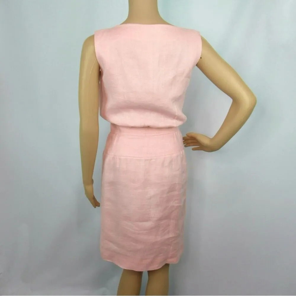 VALENTINO Vintage Linen Pink Sleeveless Blouson Dress Women’s Size 2 - Image 7