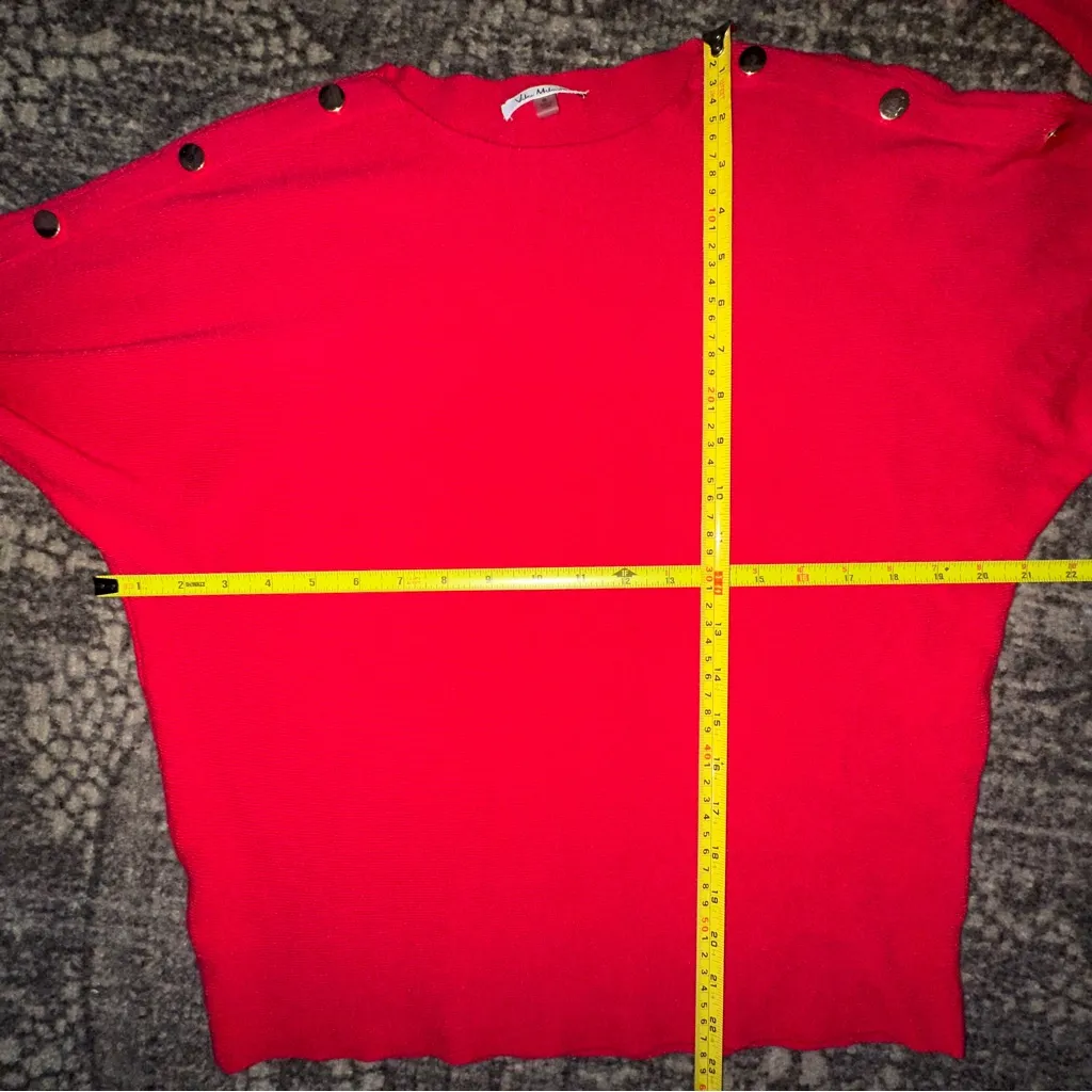 Vila Milano Women’s Size S Red Lightweight Knit Gold Faux Snap Up Arms Sweater - Image 6