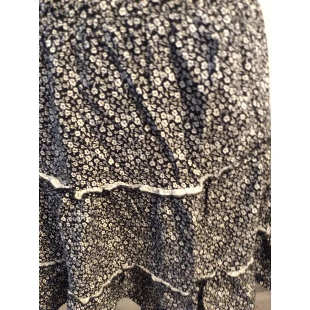 Ava Christine Floral Smocked Tiered Flirty Girly Mini Skirt Sz M Medium Black - Image 2