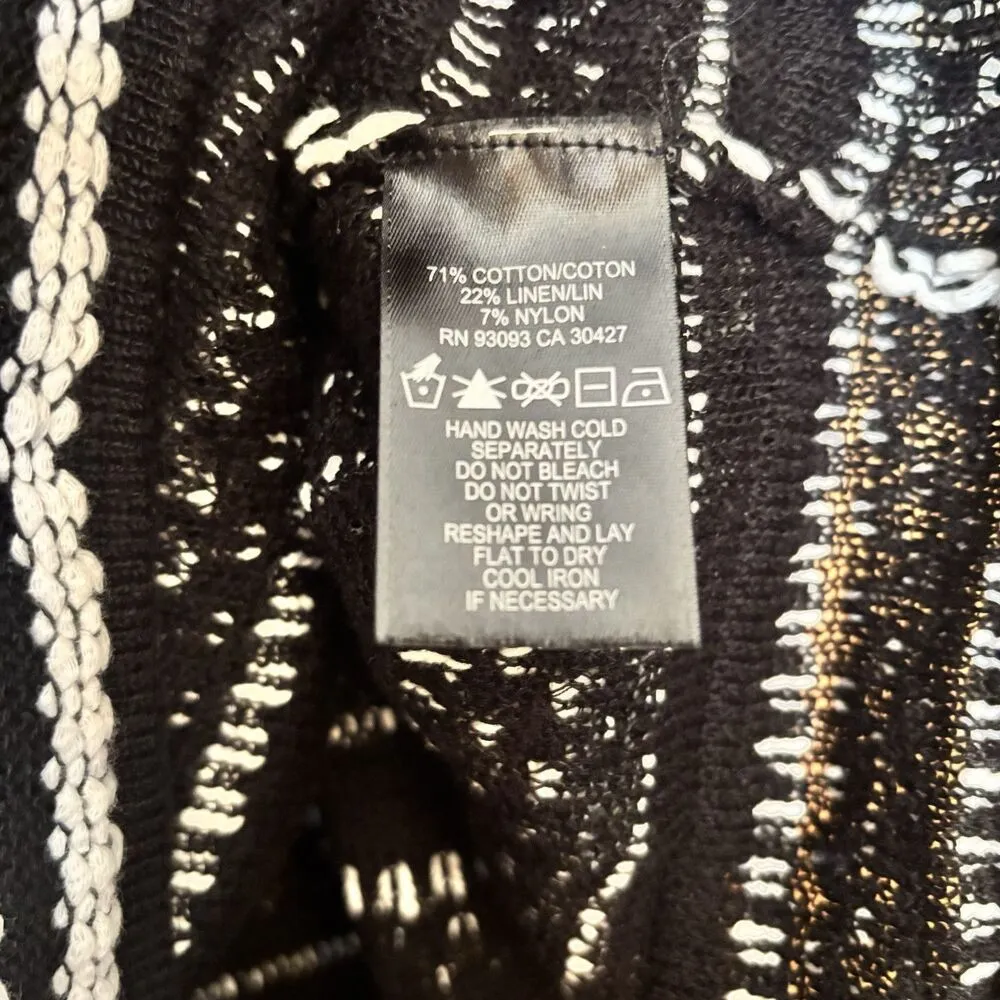 NIC+ZOE Sweater Top Petite Medium Black White Knit Stripe Pullover Linen Blend - Image 8