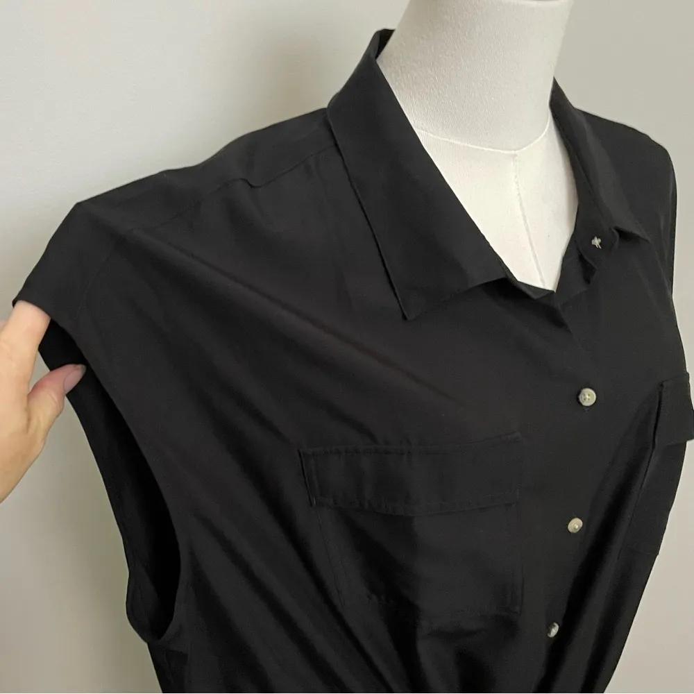 Old Navy Dress Maxi Button Front Drawstring  Waist Flap Pocket Collar Black Tall - Image 8