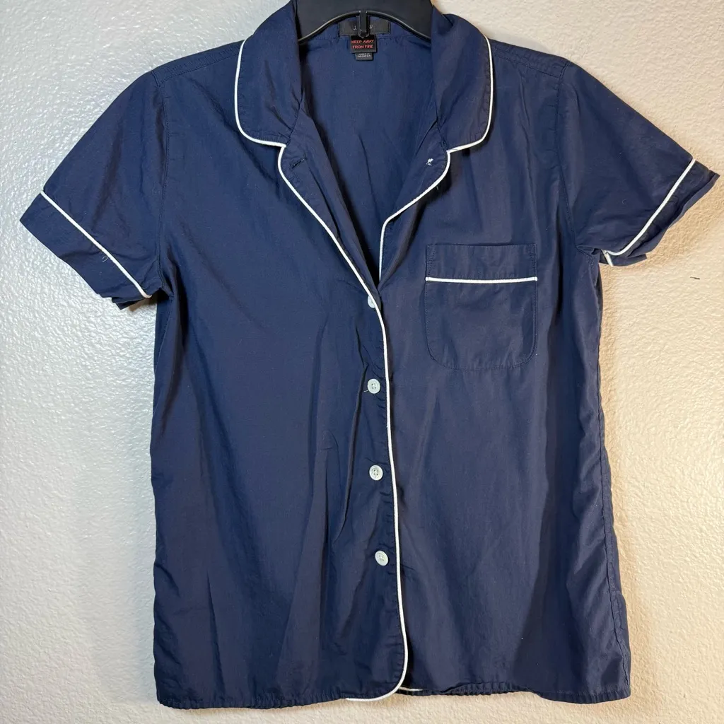J.Crew dreamy cotton Navy Blue Pajama Set with White Trim Sz:S - Image 5