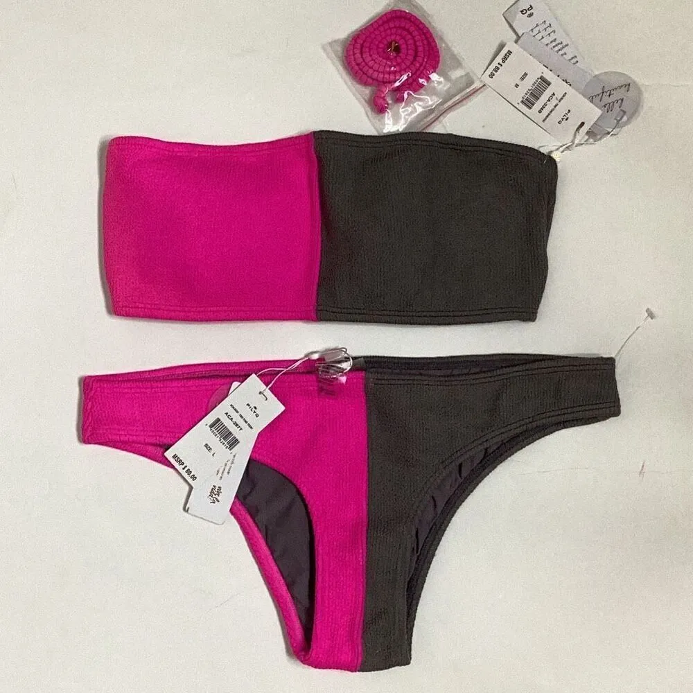 New. Pilyq teeny pink and gray bikini set. M/L. Retails $178 - Image 4