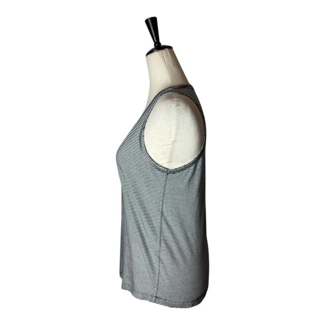 AMO Tank‎ Top Women Small Blue White Cotton Striped Distressed V Neck Preppy - Image 6