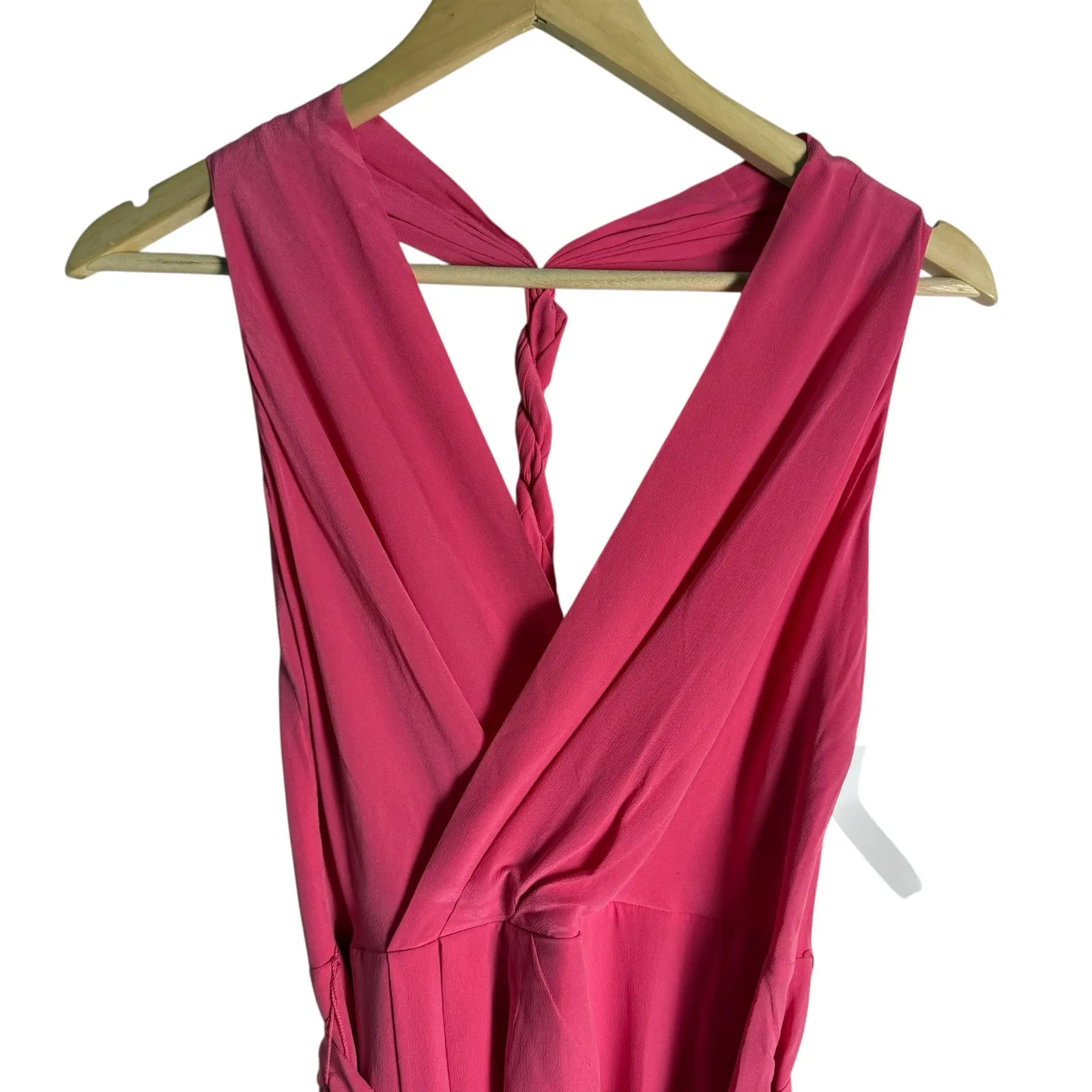 Equipment Alejandra Raspberry Sorbet Pink Sleeveless Asymmetric Silk Midi Dress - Image 6