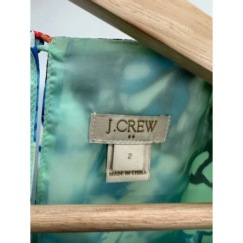 J.Crew Factory Dress Women 2 Mint Green Blue Floral Print Short Sleeve Gallery - Image 5