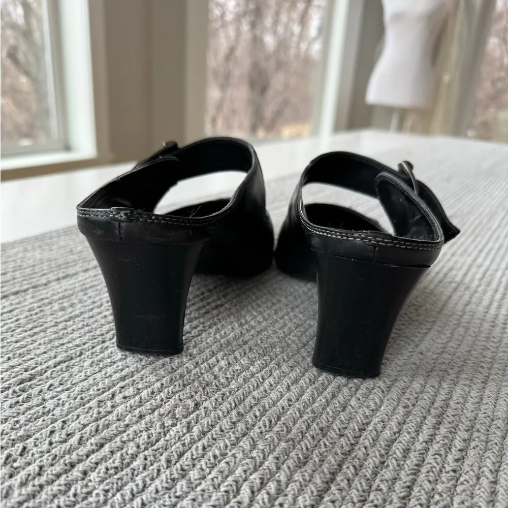 Vintage Merona Black Leather Silver Buckle Square Toe Maryjane Block Heels Shoes Size 8.5 - Image 9