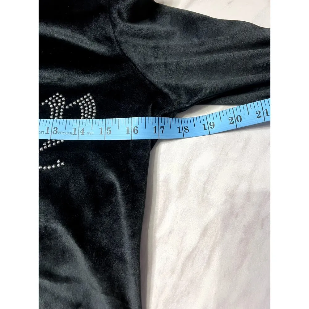 Juicy Couture  Black Velvet Feeling Material Embellished Long Sleeve Top Sz Small - Image 5
