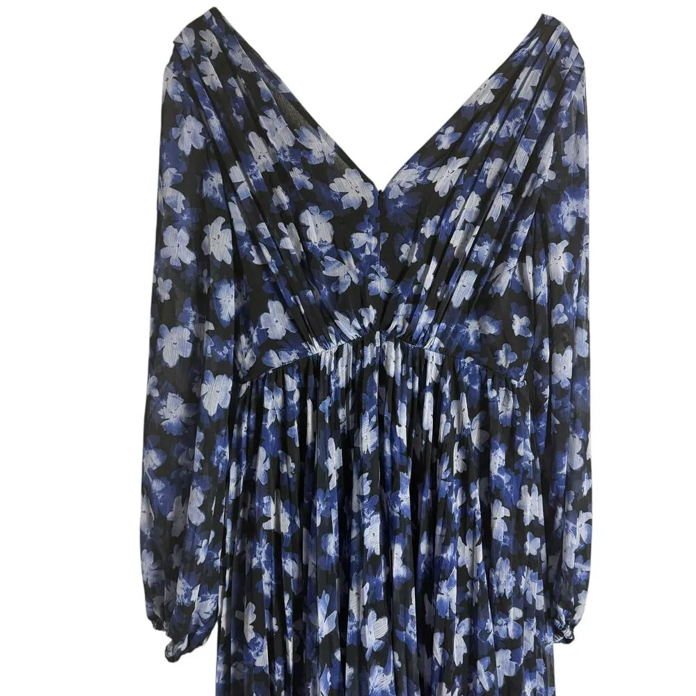 ML Monique Lhuillier Melanie Blue Floral Chiffon V - Image 11