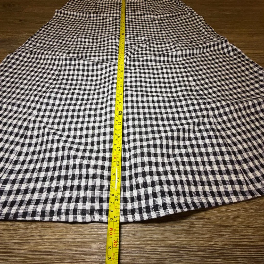 Reformation Black White Gingham A-Line Midi Skirt Size 12 Side Zip Belt Loops - Image 5