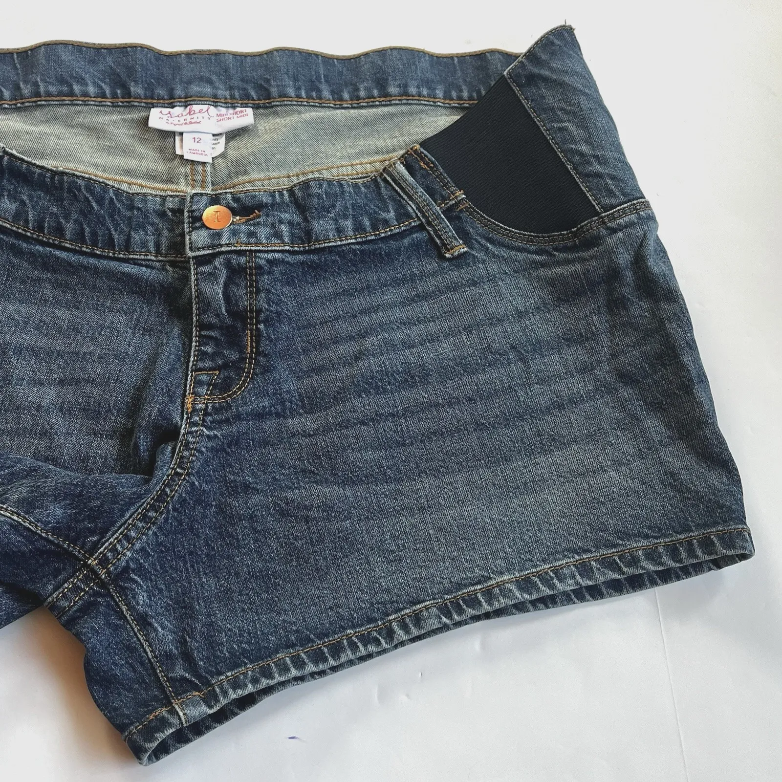 Ingrid and Isabel Maternity Denim Jean Shorts Womens 12 L Midi Blue Under Belly Size undefined - Image 4