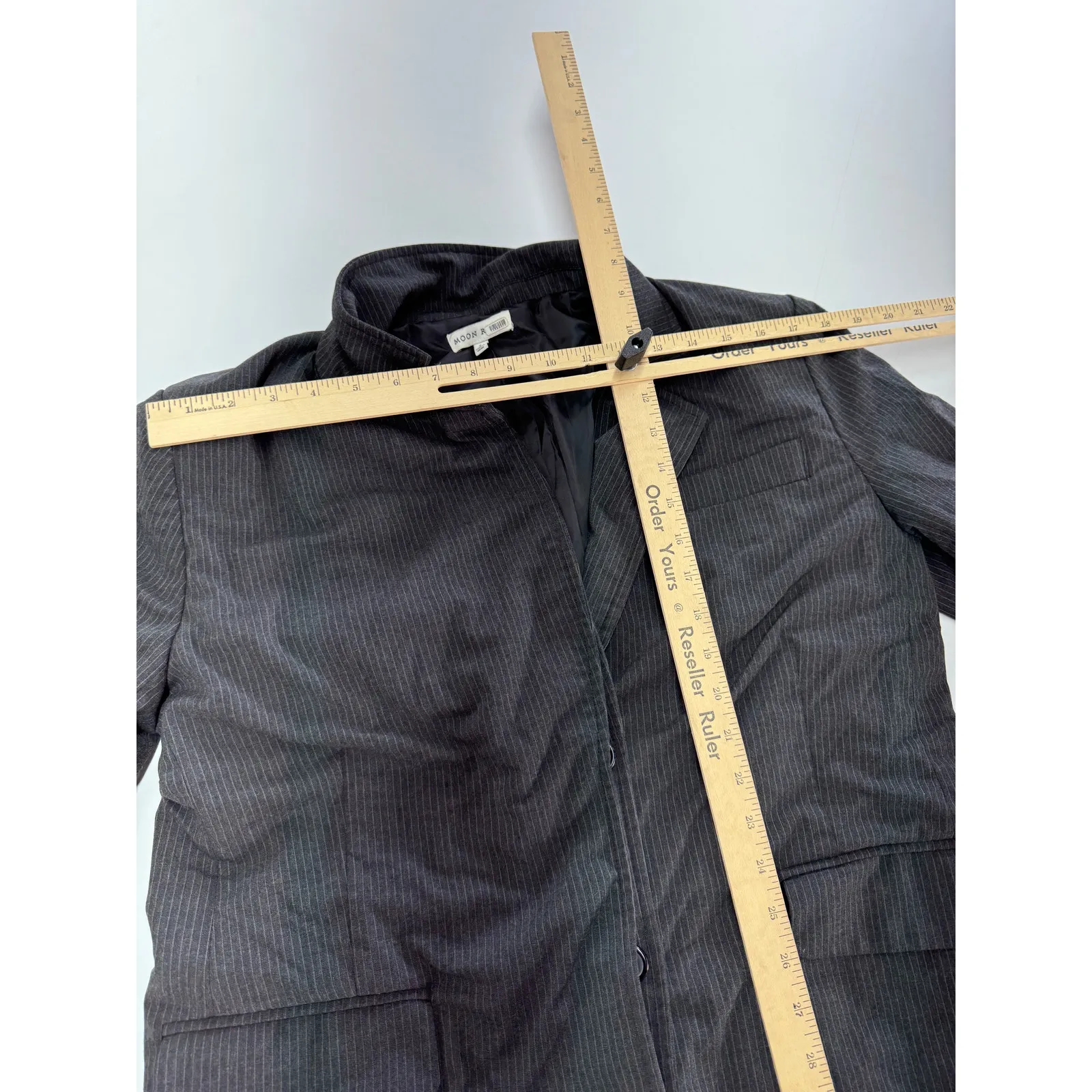 Moon River Jacket Womens Small Grey Pin Striped Double Layer Twill Button Blazer - Image 12