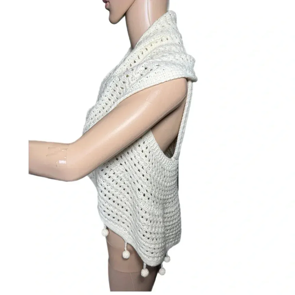 Vintage Y2K MUDPIE Crochet Knit Cardigan Sweater Size S Ivory Sleeveless Shawl - Image 4