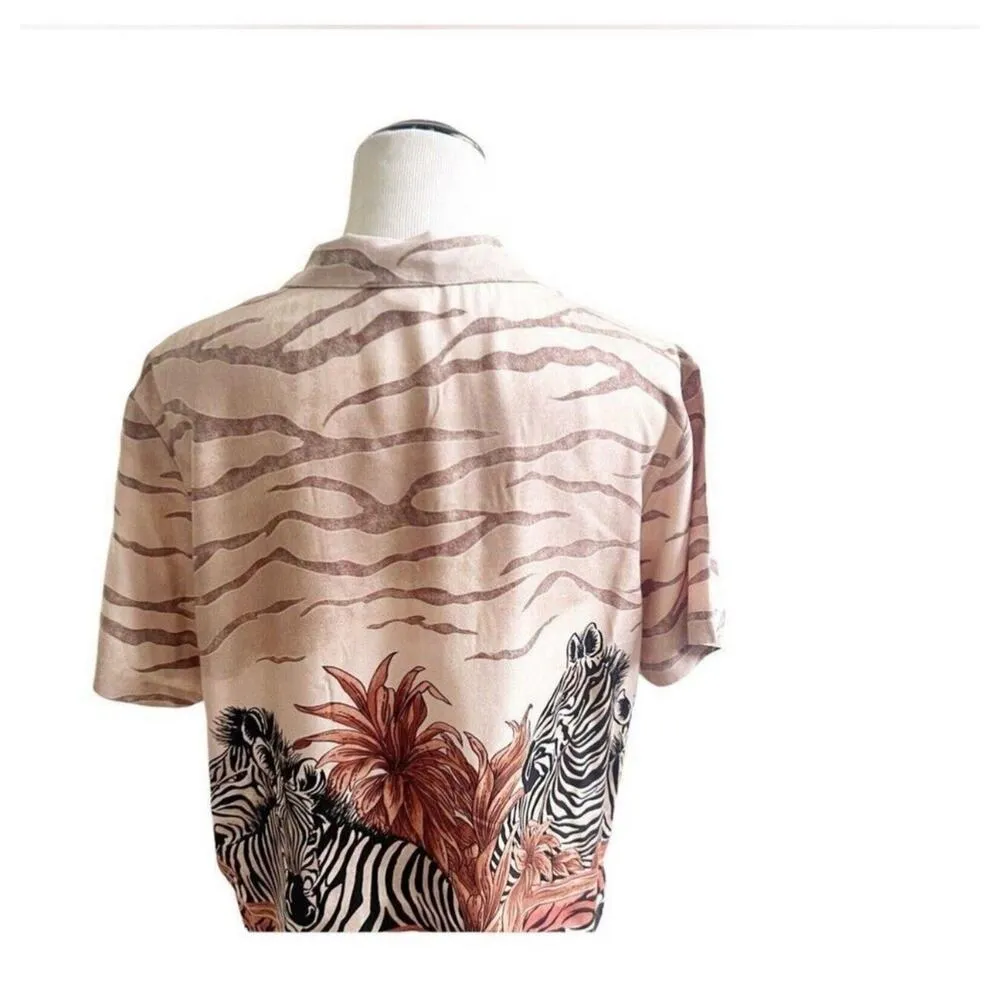 Teddi Petite Large Zebra Safari Print Button Down Shirt Vintage Novelty Brown Size undefined - Image 5